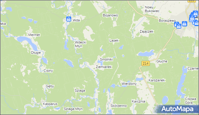mapa Smolniki gmina Lubichowo, Smolniki gmina Lubichowo na mapie Targeo