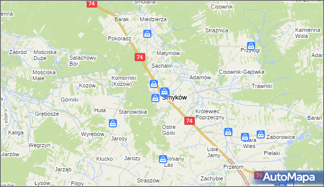 mapa Smyków powiat konecki, Smyków powiat konecki na mapie Targeo