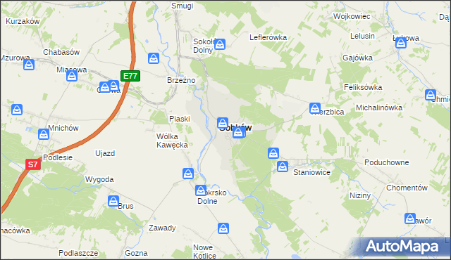 mapa Sobków powiat jędrzejowski, Sobków powiat jędrzejowski na mapie Targeo