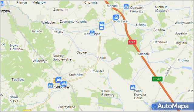 mapa Sokół gmina Sobolew, Sokół gmina Sobolew na mapie Targeo