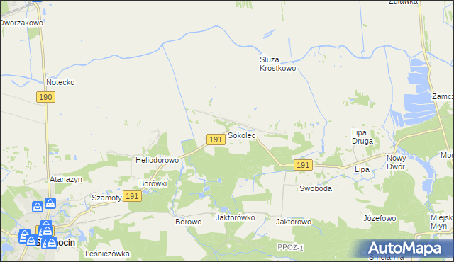 mapa Sokolec gmina Szamocin, Sokolec gmina Szamocin na mapie Targeo