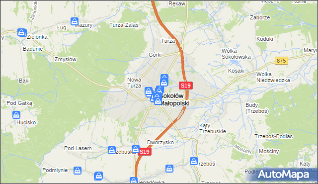 mapa Sokołów Małopolski, Sokołów Małopolski na mapie Targeo