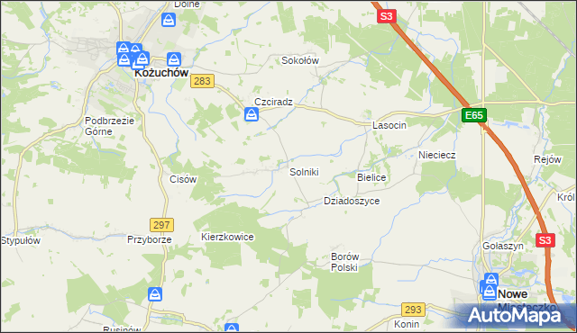mapa Solniki gmina Kożuchów, Solniki gmina Kożuchów na mapie Targeo