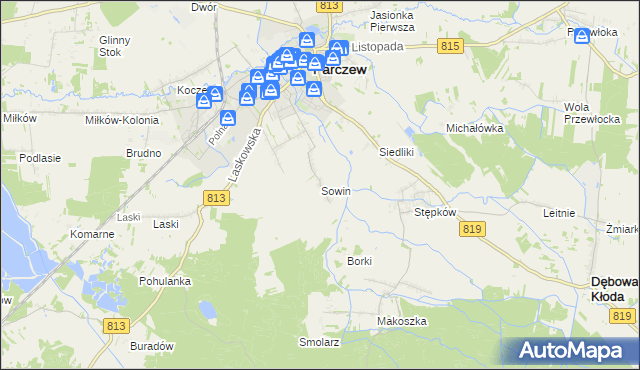 mapa Sowin gmina Parczew, Sowin gmina Parczew na mapie Targeo