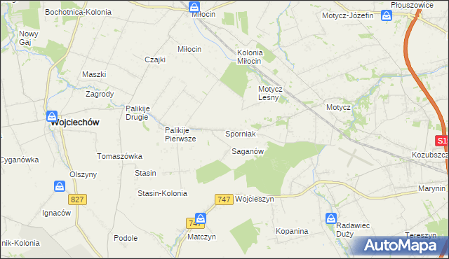 mapa Sporniak gmina Wojciechów, Sporniak gmina Wojciechów na mapie Targeo