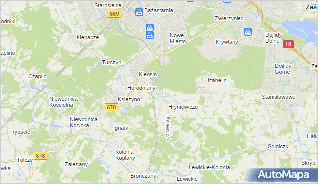 mapa Śródlesie gmina Juchnowiec Kościelny, Śródlesie gmina Juchnowiec Kościelny na mapie Targeo