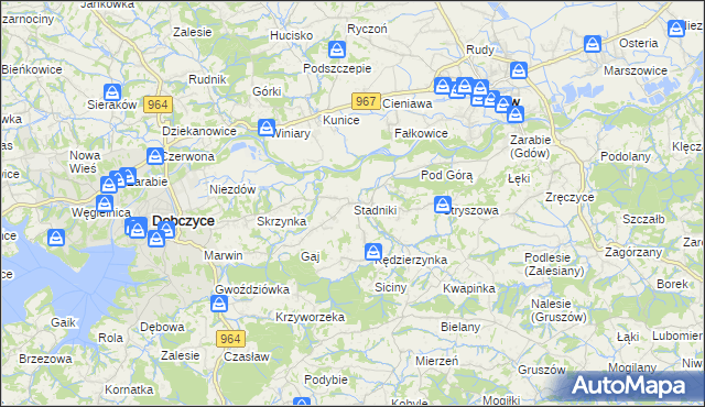 mapa Stadniki gmina Dobczyce, Stadniki gmina Dobczyce na mapie Targeo