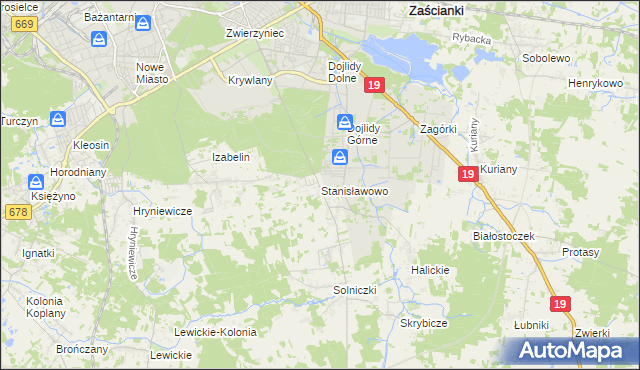 mapa Stanisławowo gmina Juchnowiec Kościelny, Stanisławowo gmina Juchnowiec Kościelny na mapie Targeo