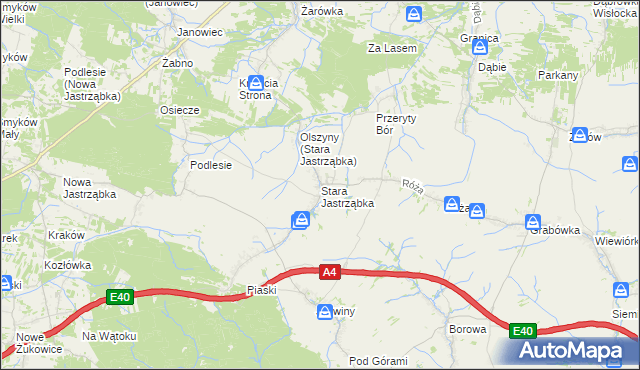 mapa Stara Jastrząbka gmina Czarna, Stara Jastrząbka gmina Czarna na mapie Targeo