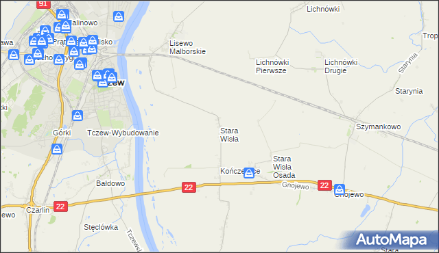 mapa Stara Wisła, Stara Wisła na mapie Targeo