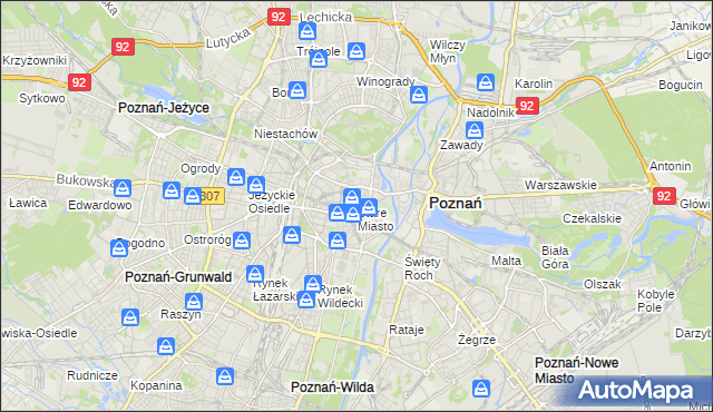 mapa Stare Miasto gmina Poznań, Stare Miasto gmina Poznań na mapie Targeo