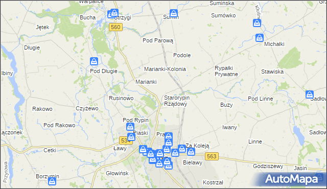 mapa Starorypin Rządowy, Starorypin Rządowy na mapie Targeo