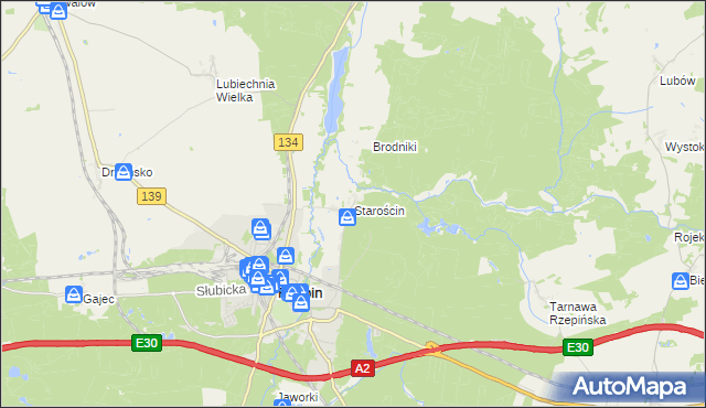 mapa Starościn gmina Rzepin, Starościn gmina Rzepin na mapie Targeo