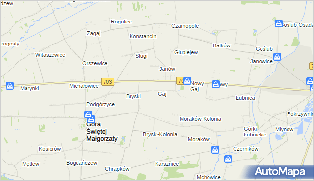 mapa Stary Gaj gmina Góra Świętej Małgorzaty, Stary Gaj gmina Góra Świętej Małgorzaty na mapie Targeo