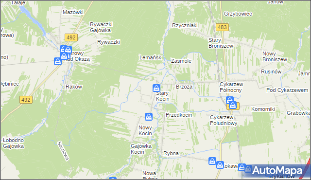 mapa Stary Kocin, Stary Kocin na mapie Targeo