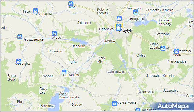 mapa Stary Młyn gmina Przytyk, Stary Młyn gmina Przytyk na mapie Targeo