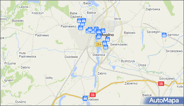 mapa Stawiska gmina Mogilno, Stawiska gmina Mogilno na mapie Targeo
