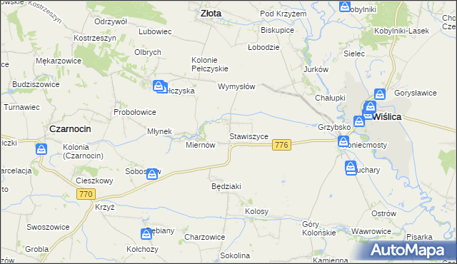 mapa Stawiszyce, Stawiszyce na mapie Targeo