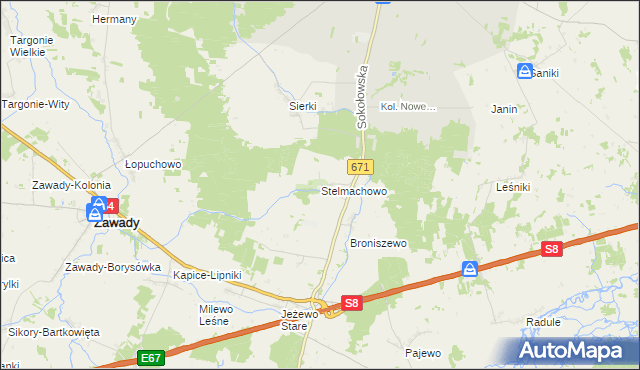 mapa Stelmachowo gmina Tykocin, Stelmachowo gmina Tykocin na mapie Targeo