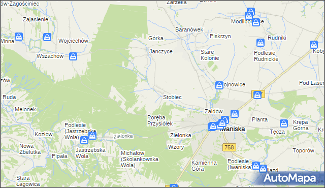 mapa Stobiec gmina Iwaniska, Stobiec gmina Iwaniska na mapie Targeo