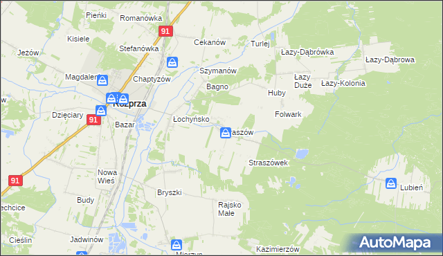 mapa Straszów gmina Rozprza, Straszów gmina Rozprza na mapie Targeo