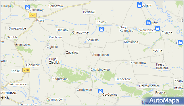 mapa Stropieszyn gmina Czarnocin, Stropieszyn gmina Czarnocin na mapie Targeo