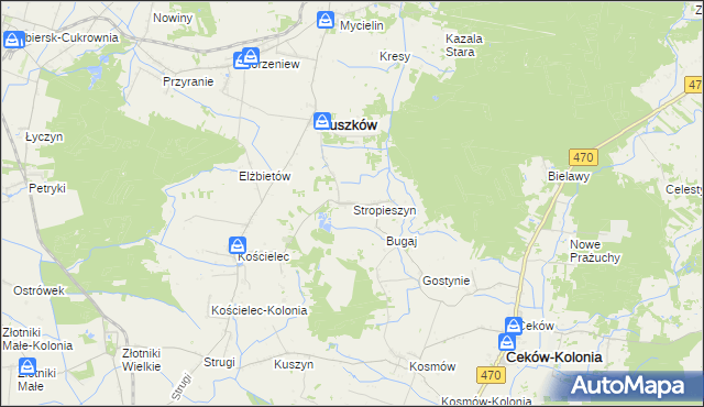 mapa Stropieszyn gmina Mycielin, Stropieszyn gmina Mycielin na mapie Targeo