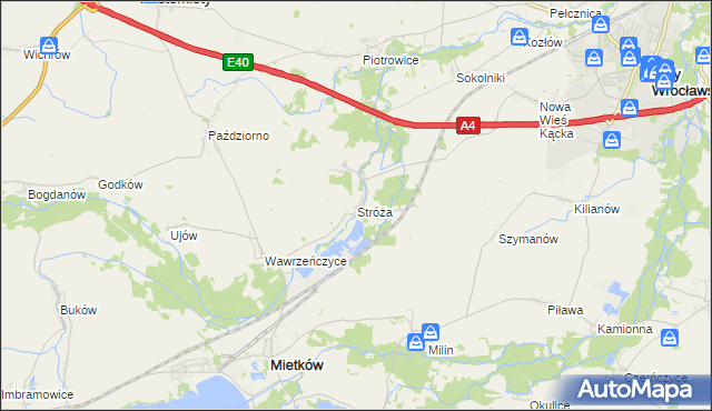 mapa Stróża gmina Mietków, Stróża gmina Mietków na mapie Targeo