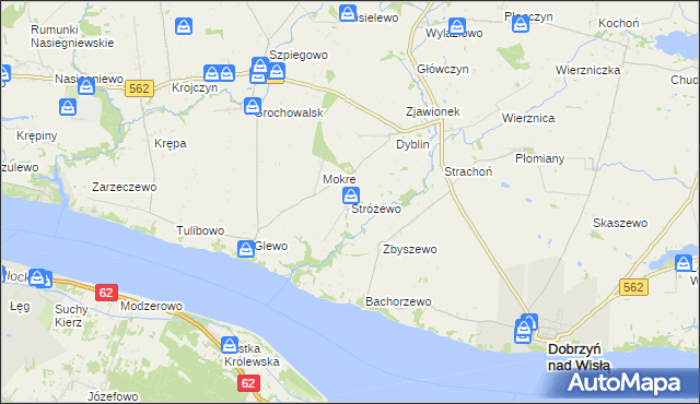 mapa Stróżewo gmina Dobrzyń nad Wisłą, Stróżewo gmina Dobrzyń nad Wisłą na mapie Targeo