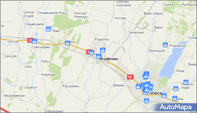 mapa Strzałkowo powiat słupecki, Strzałkowo powiat słupecki na mapie Targeo