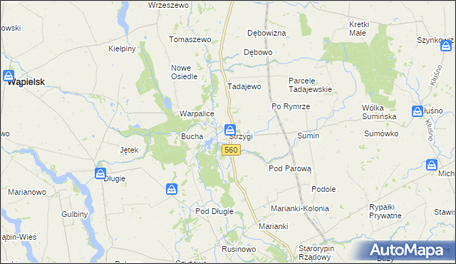 mapa Strzygi gmina Osiek, Strzygi gmina Osiek na mapie Targeo