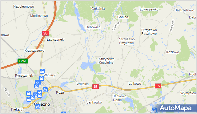 mapa Strzyżewo Kościelne, Strzyżewo Kościelne na mapie Targeo