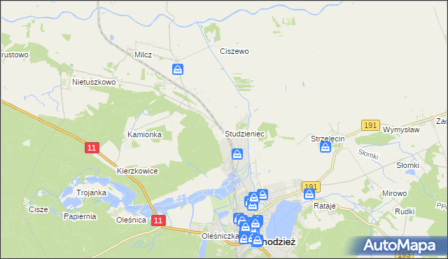 mapa Studzieniec gmina Chodzież, Studzieniec gmina Chodzież na mapie Targeo