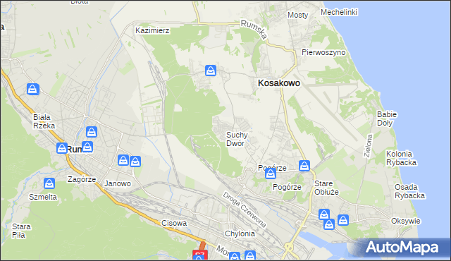 mapa Suchy Dwór gmina Kosakowo, Suchy Dwór gmina Kosakowo na mapie Targeo