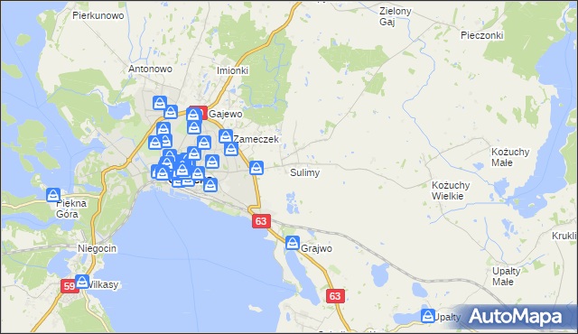 mapa Sulimy gmina Giżycko, Sulimy gmina Giżycko na mapie Targeo