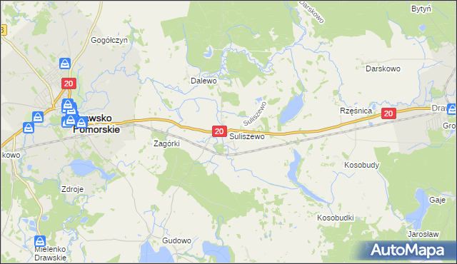 mapa Suliszewo gmina Drawsko Pomorskie, Suliszewo gmina Drawsko Pomorskie na mapie Targeo