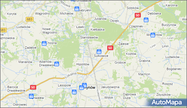 mapa Sułkowice gmina Chynów, Sułkowice gmina Chynów na mapie Targeo