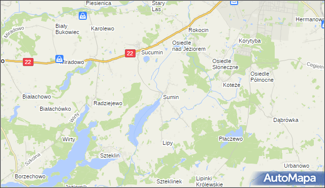 mapa Sumin gmina Starogard Gdański, Sumin gmina Starogard Gdański na mapie Targeo