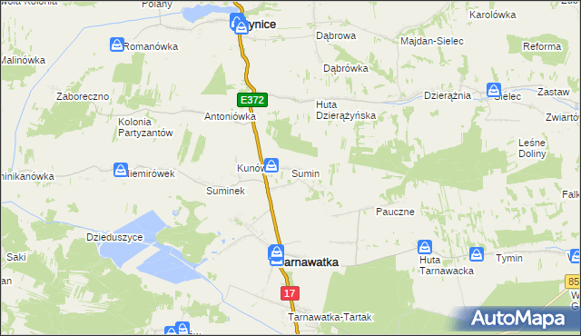 mapa Sumin gmina Tarnawatka, Sumin gmina Tarnawatka na mapie Targeo
