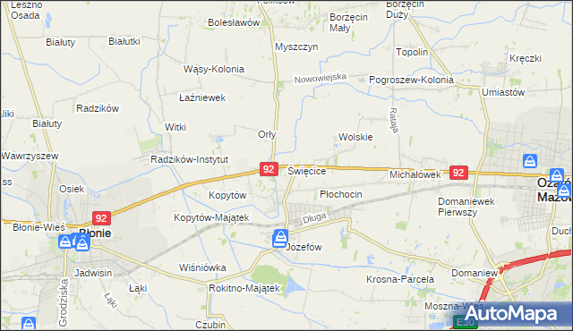mapa Święcice gmina Ożarów Mazowiecki, Święcice gmina Ożarów Mazowiecki na mapie Targeo