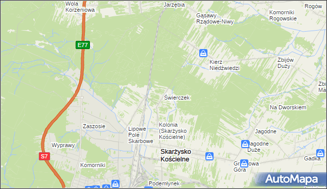 mapa Świerczek gmina Skarżysko Kościelne, Świerczek gmina Skarżysko Kościelne na mapie Targeo
