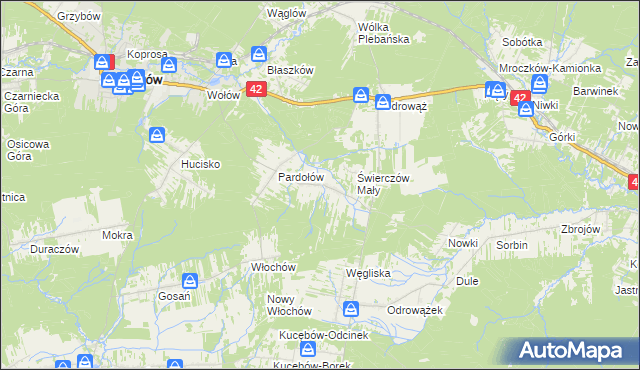 mapa Świerczów gmina Stąporków, Świerczów gmina Stąporków na mapie Targeo