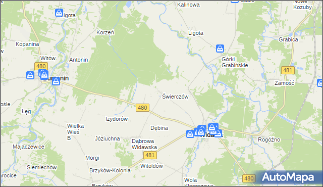 mapa Świerczów gmina Widawa, Świerczów gmina Widawa na mapie Targeo