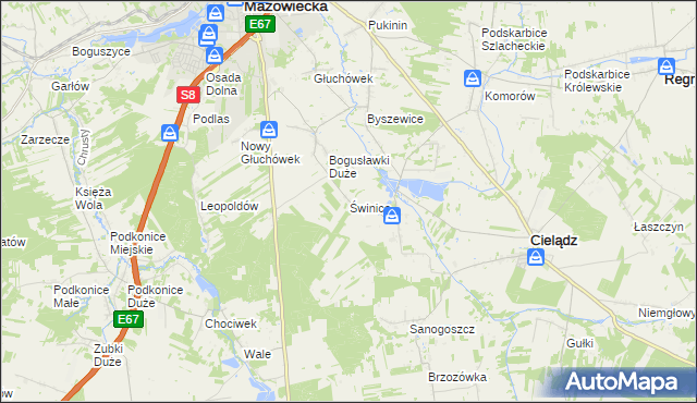 mapa Świnice gmina Rawa Mazowiecka, Świnice gmina Rawa Mazowiecka na mapie Targeo