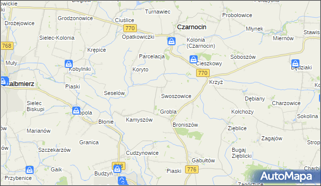 mapa Swoszowice gmina Czarnocin, Swoszowice gmina Czarnocin na mapie Targeo