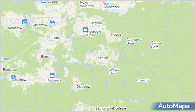mapa Szałas gmina Zagnańsk, Szałas gmina Zagnańsk na mapie Targeo