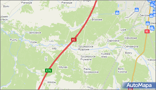 mapa Szczepocice Rządowe, Szczepocice Rządowe na mapie Targeo