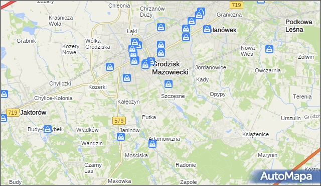 mapa Szczęsne gmina Grodzisk Mazowiecki, Szczęsne gmina Grodzisk Mazowiecki na mapie Targeo