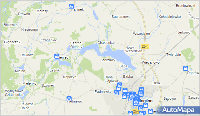 mapa Szerzawy gmina Mogilno, Szerzawy gmina Mogilno na mapie Targeo