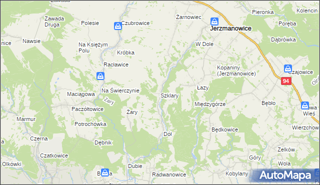 mapa Szklary gmina Jerzmanowice-Przeginia, Szklary gmina Jerzmanowice-Przeginia na mapie Targeo